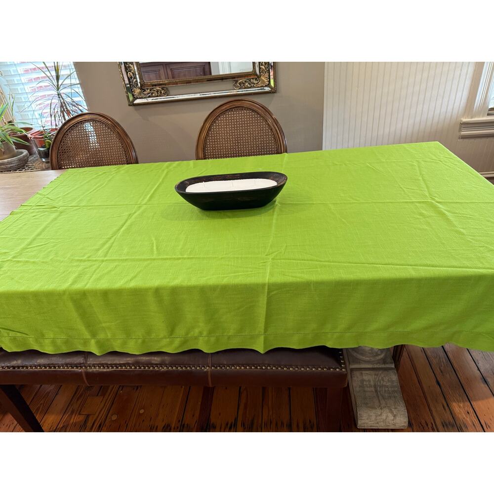 Vintage 70s Vera Neumann Hemstitch Tablecloth Avocado Green